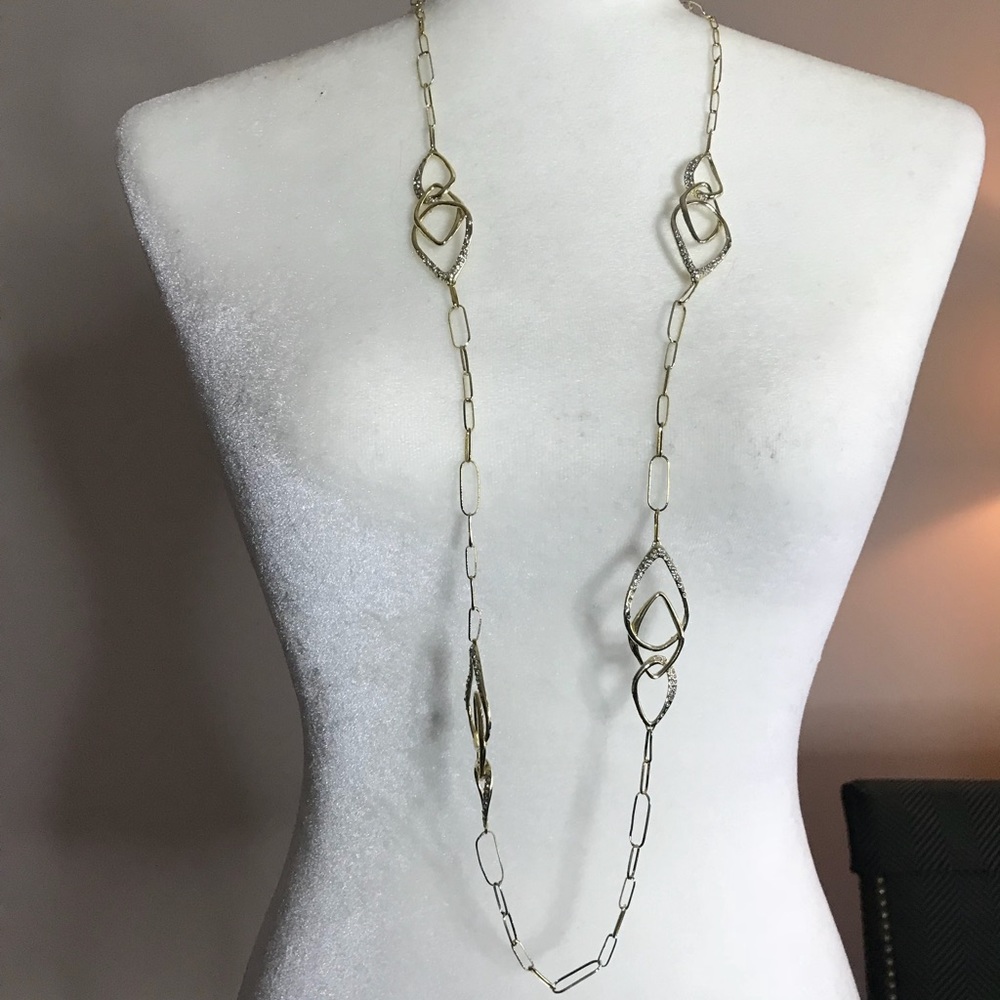 Alexis Bittar long gold geometric jeweled neclace